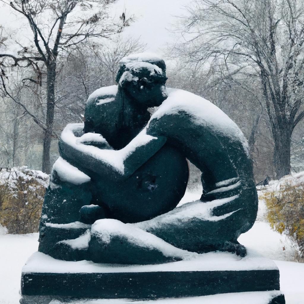 Even covered in snow, the Statue of Love exudes warmth and love