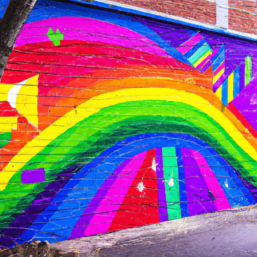 Explore the beauty of a vibrant rainbow-colored street art mural