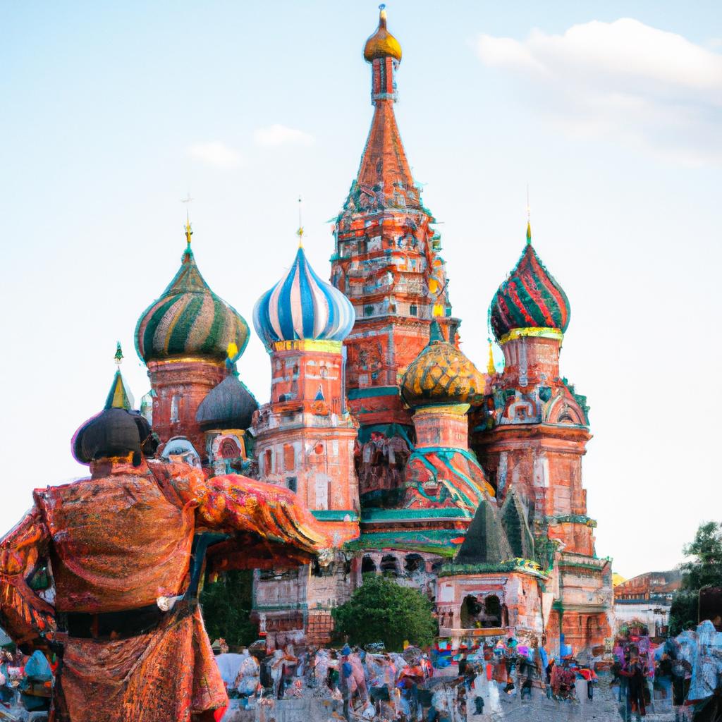 Street performers adding to the lively atmosphere of St. Basil's Cathedral