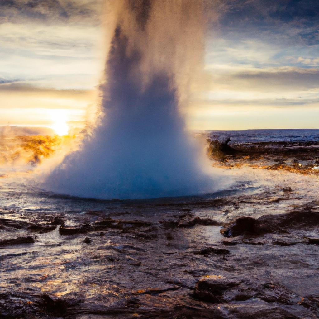The Strokkur Geyser is a breathtaking sight, especially during sunset when the sky adorns hues of orange and pink.