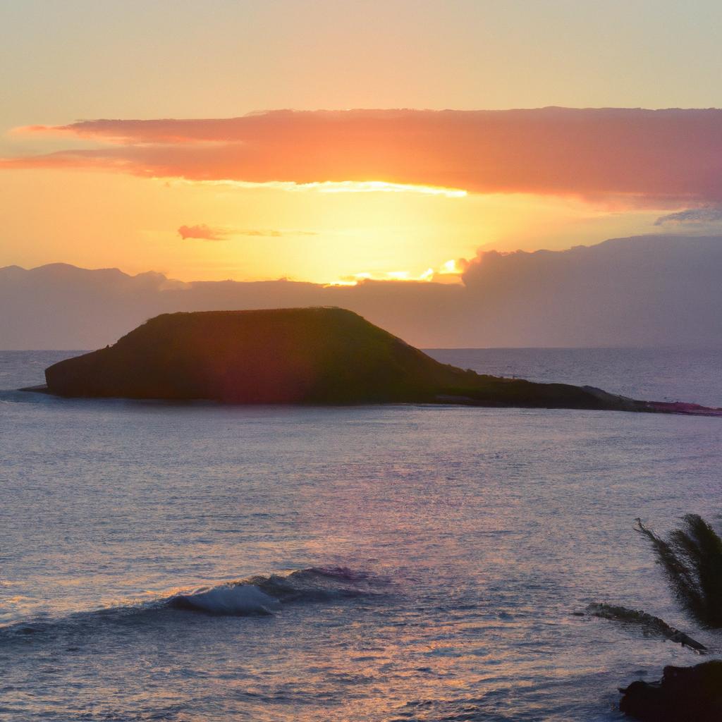 A stunning sunrise over the off-limits Hawaiian island