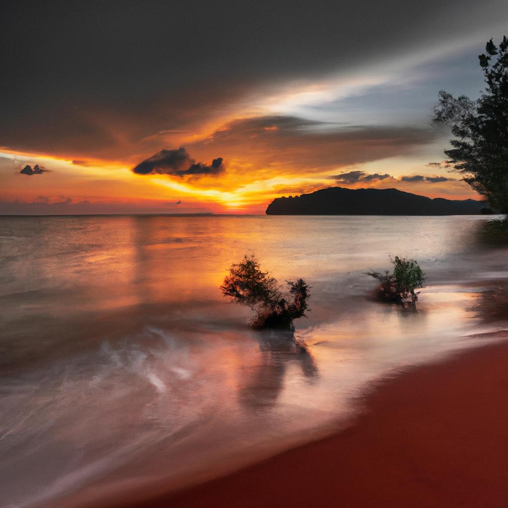 The stunning sunset at Red Sand Beach is a sight to behold.