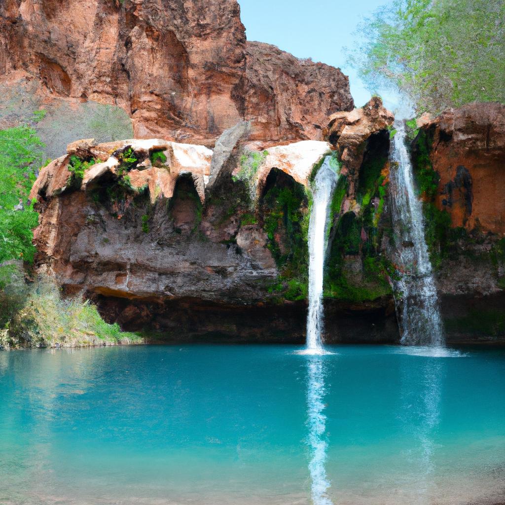 The crystal clear water of this stunning waterfall in Arizona's Indian reservation is a refreshing sight to see.