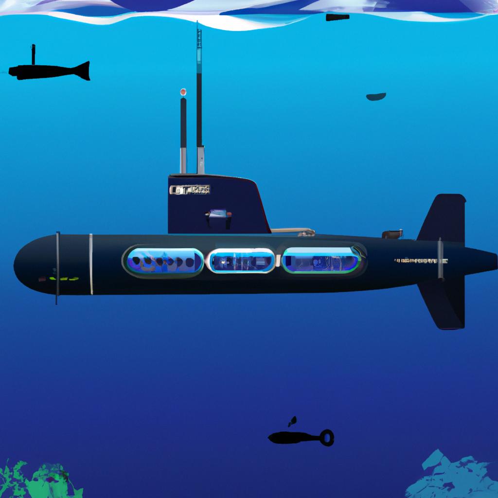 A submarine using submarine atlas to navigate through the ocean and avoid underwater features such as canyons and ridges.