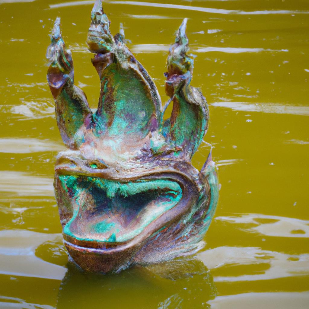 This sea serpent statue looks so realistic, you might think it's a real sea creature swimming in the water.