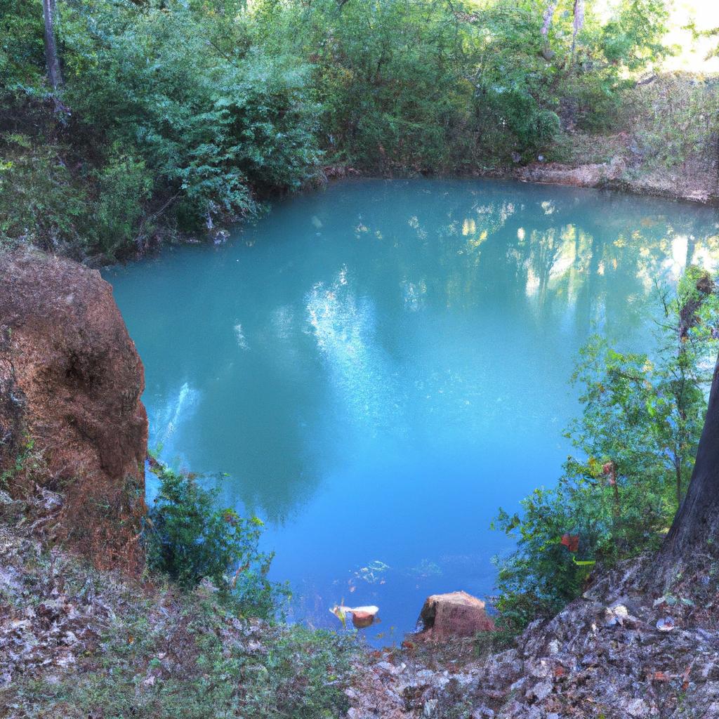 The subtle blue color of this pond complements the natural surroundings, creating a harmonious environment.
