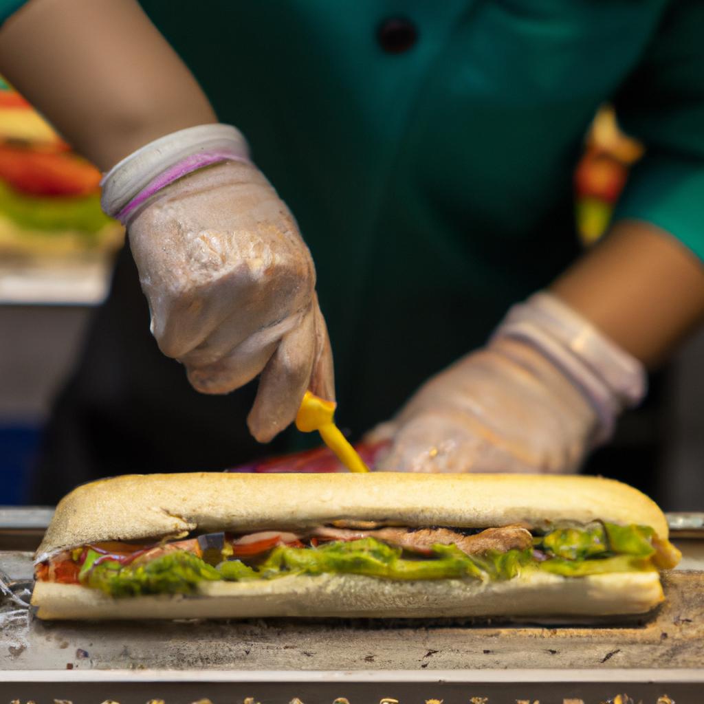 A Subway sandwich artist in China experimenting with new ingredients to create a unique sandwich.