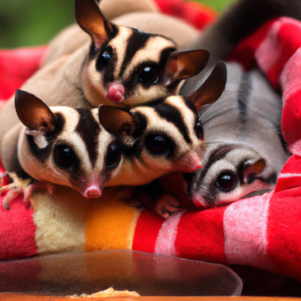 A cute and cuddly group of sugar gliders playing