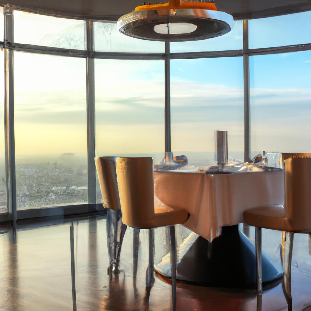 Dine in style at the rotating restaurant on the top floor of Sun Cruise Hotel South Korea, enjoying panoramic views of the sea and the surrounding mountains