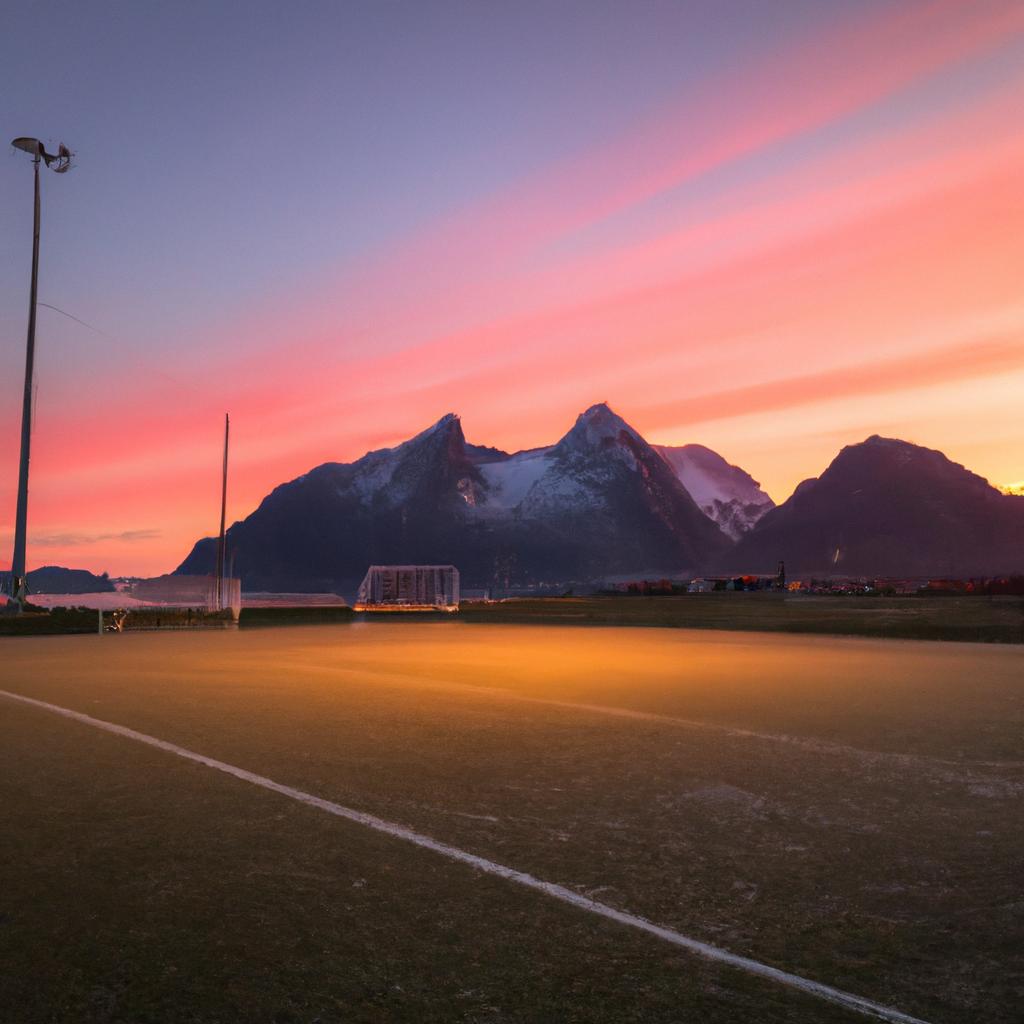 The Lofoten soccer field is the perfect place to watch the sun set over the mountains