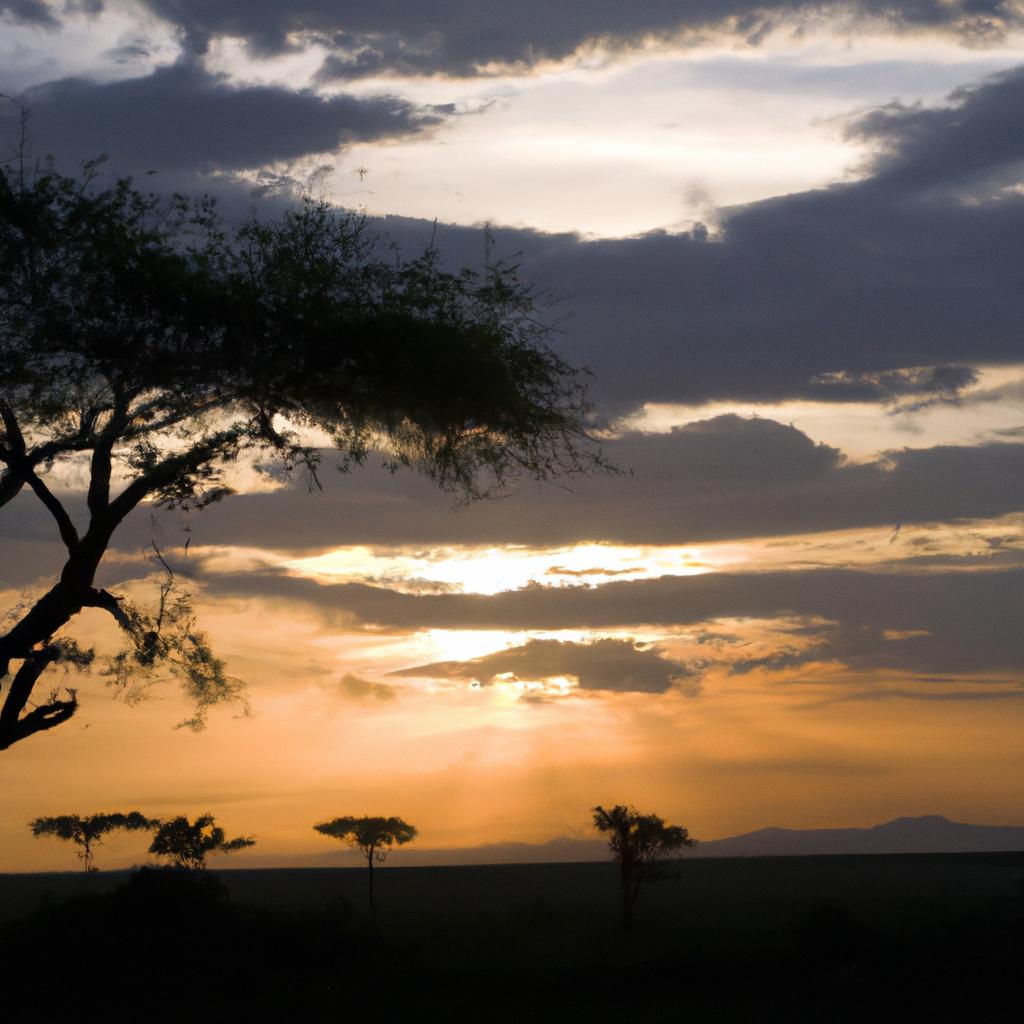 A breathtaking view of the sunset over the Serengeti National Park.