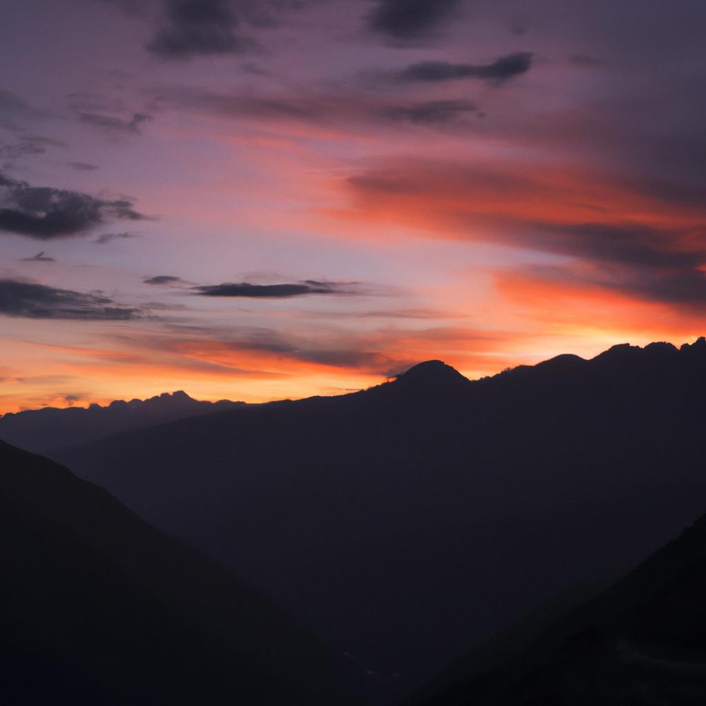 The stunning sunset over the Andes mountain range.