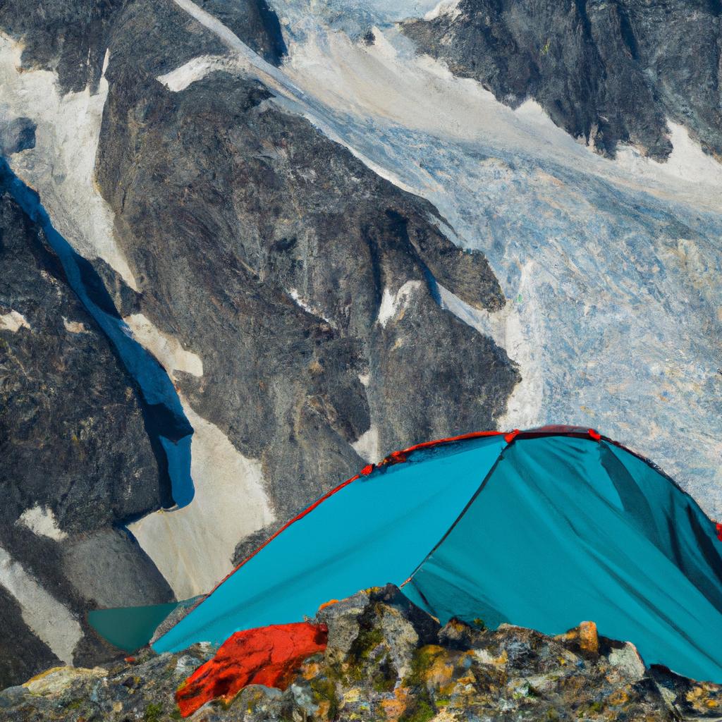 Experience the thrill of camping on a cliff with a breathtaking view of a glacier and a valley below.