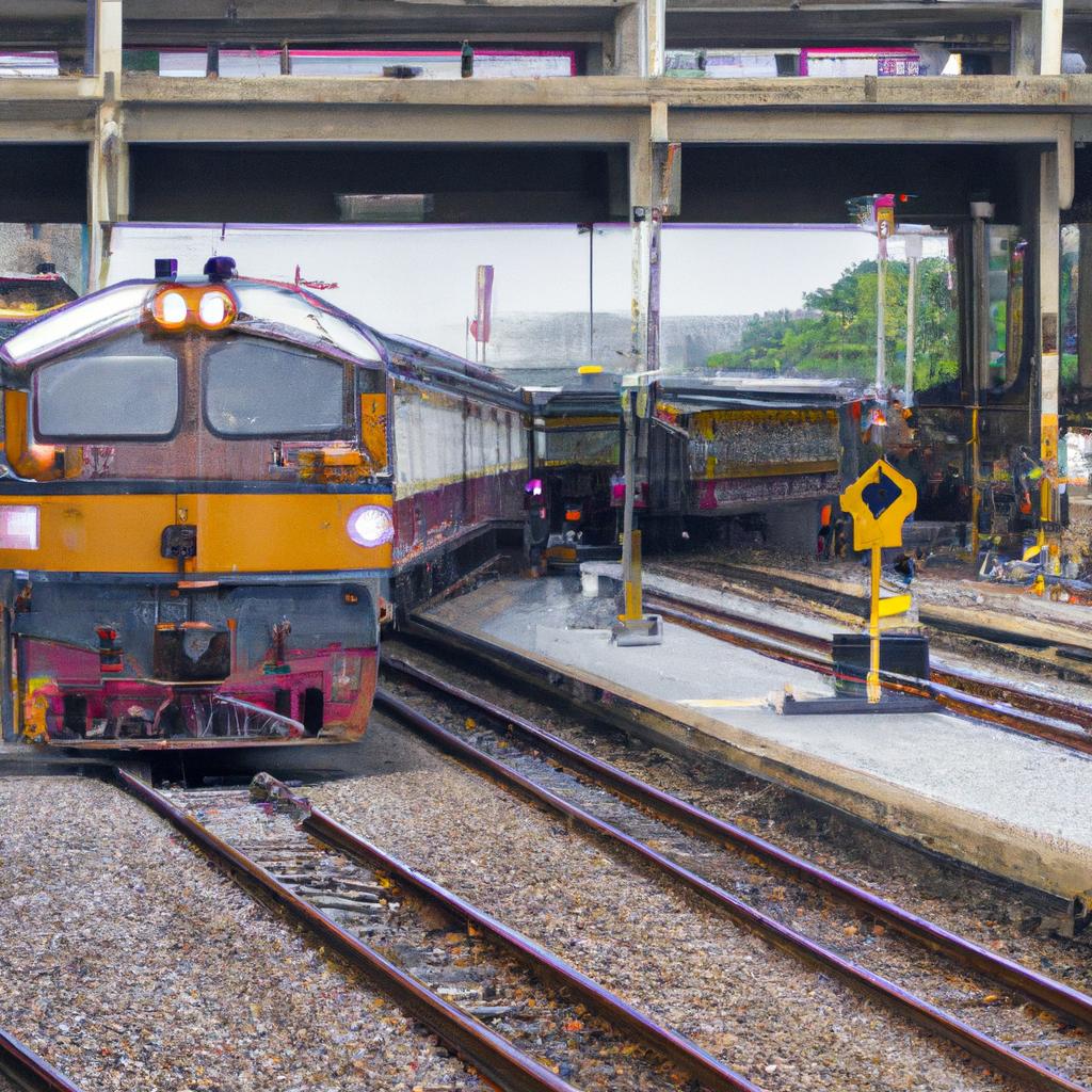 A passenger train ready to depart from the station in Thailand