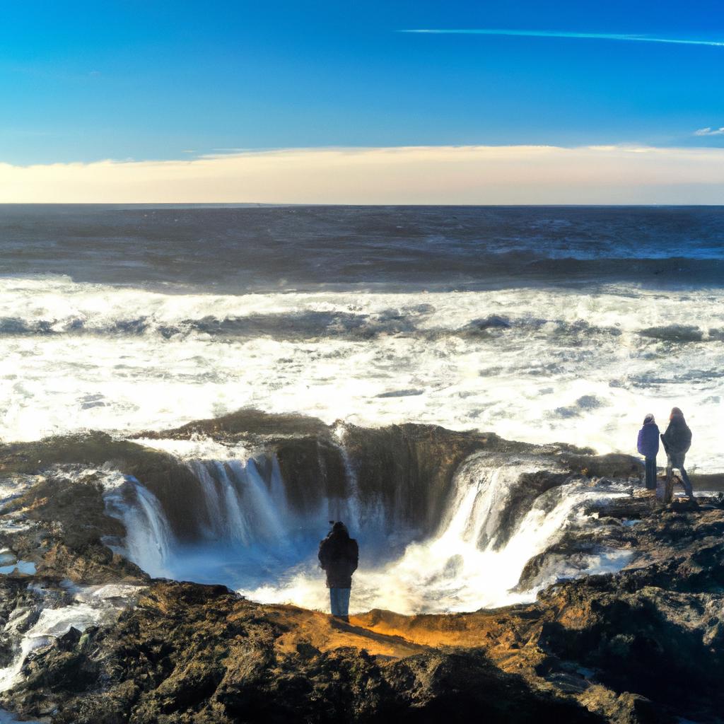 Adventurous visitors take in the stunning views from the edge of Thor's Well.