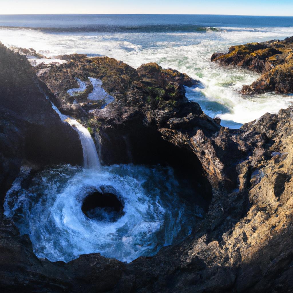 The natural beauty of Thor's Well is nestled among the rugged coastline of Oregon.
