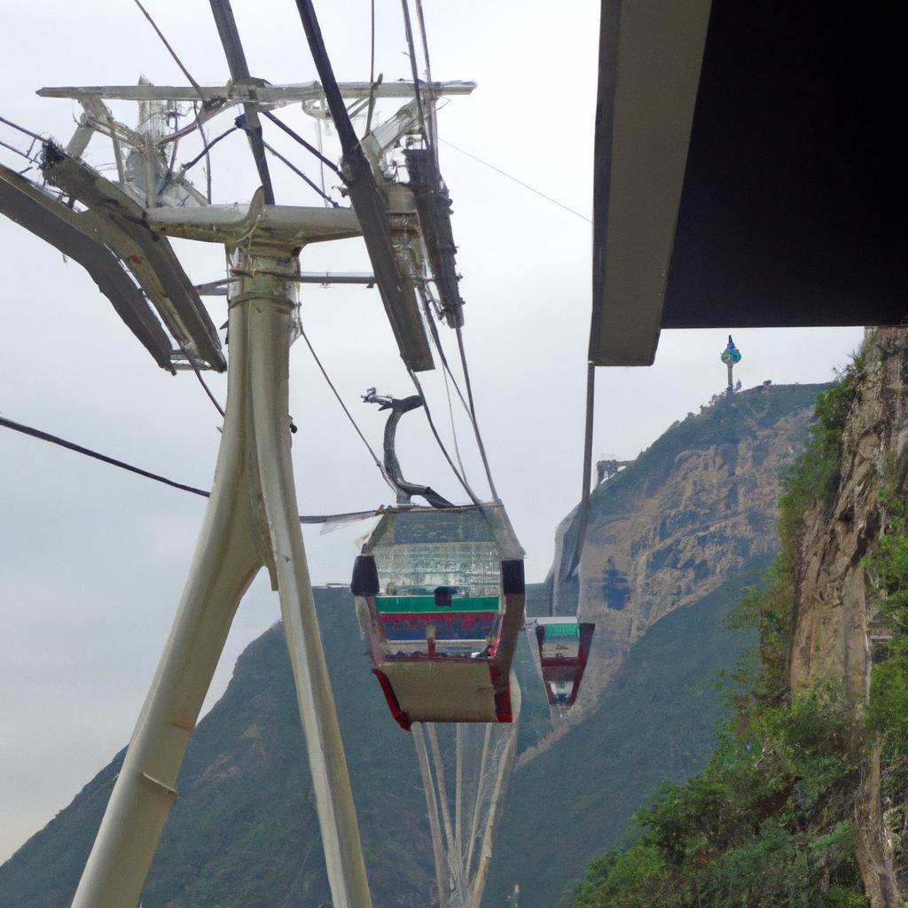 The scenic cable car ride to the top of Tian Men Shan mountain