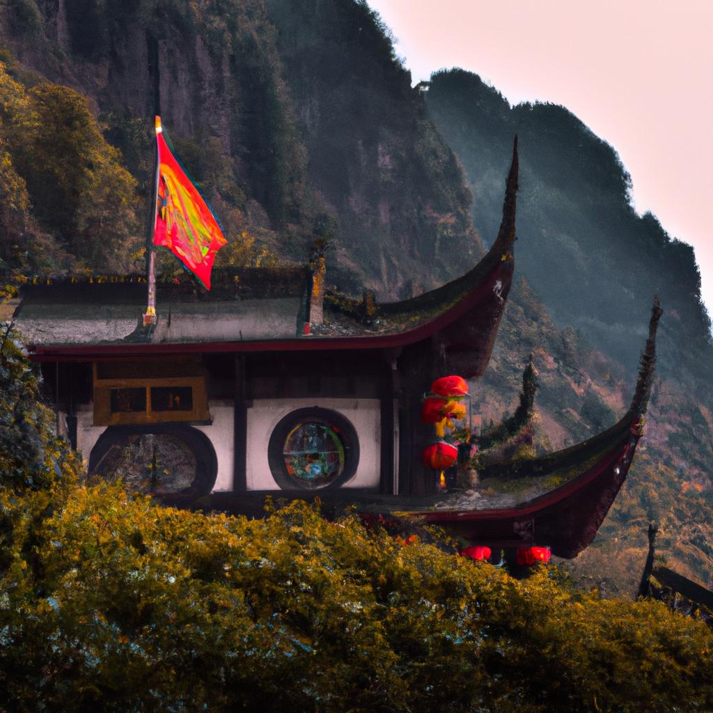 The tranquil Tian Men Shan temple, a spiritual retreat in the mountain