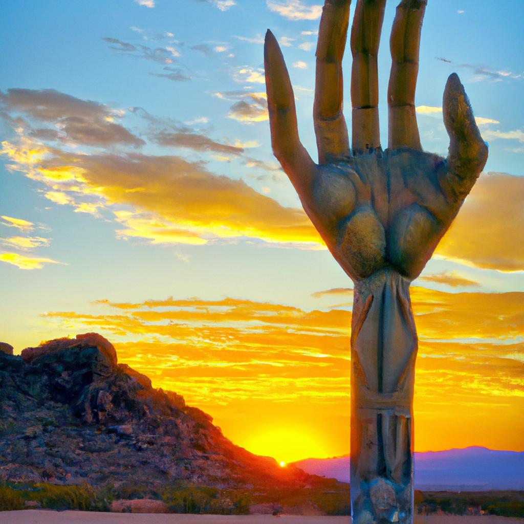 As the sun sets behind it, the 'Hand in the Desert' takes on an almost mystical quality in this time-lapse.