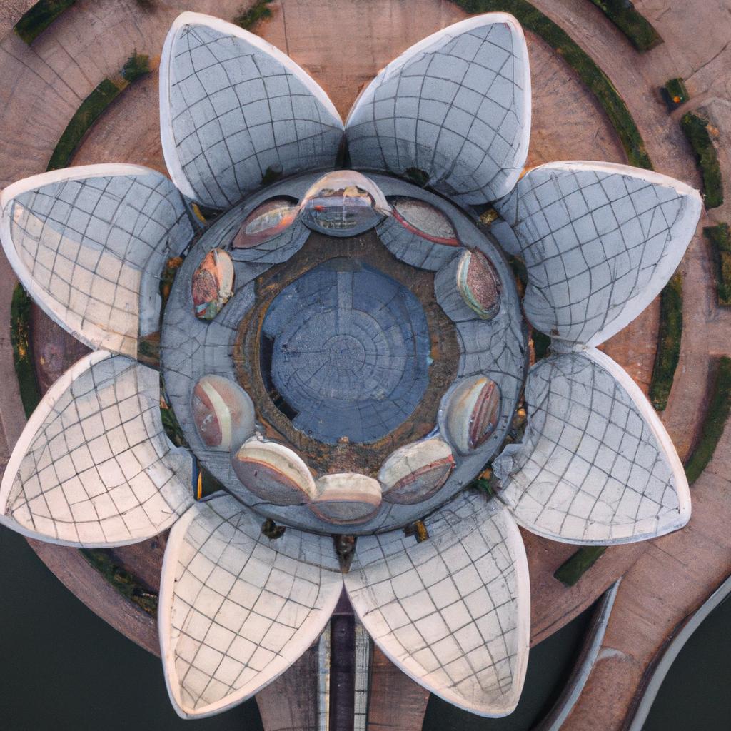 The intricate design of the Lotus Building's rooftop