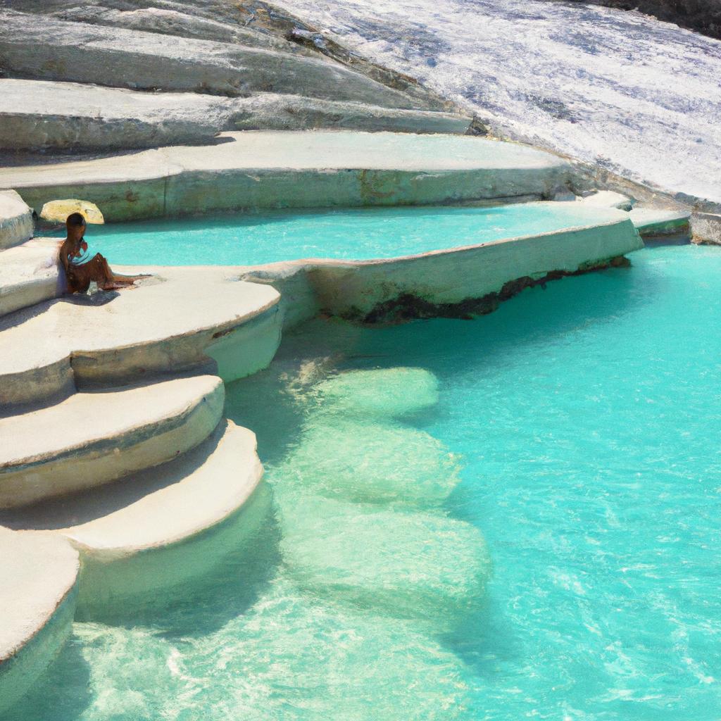 The clear turquoise waters of the Turkish Steps provide a refreshing respite for tourists from the summer heat.