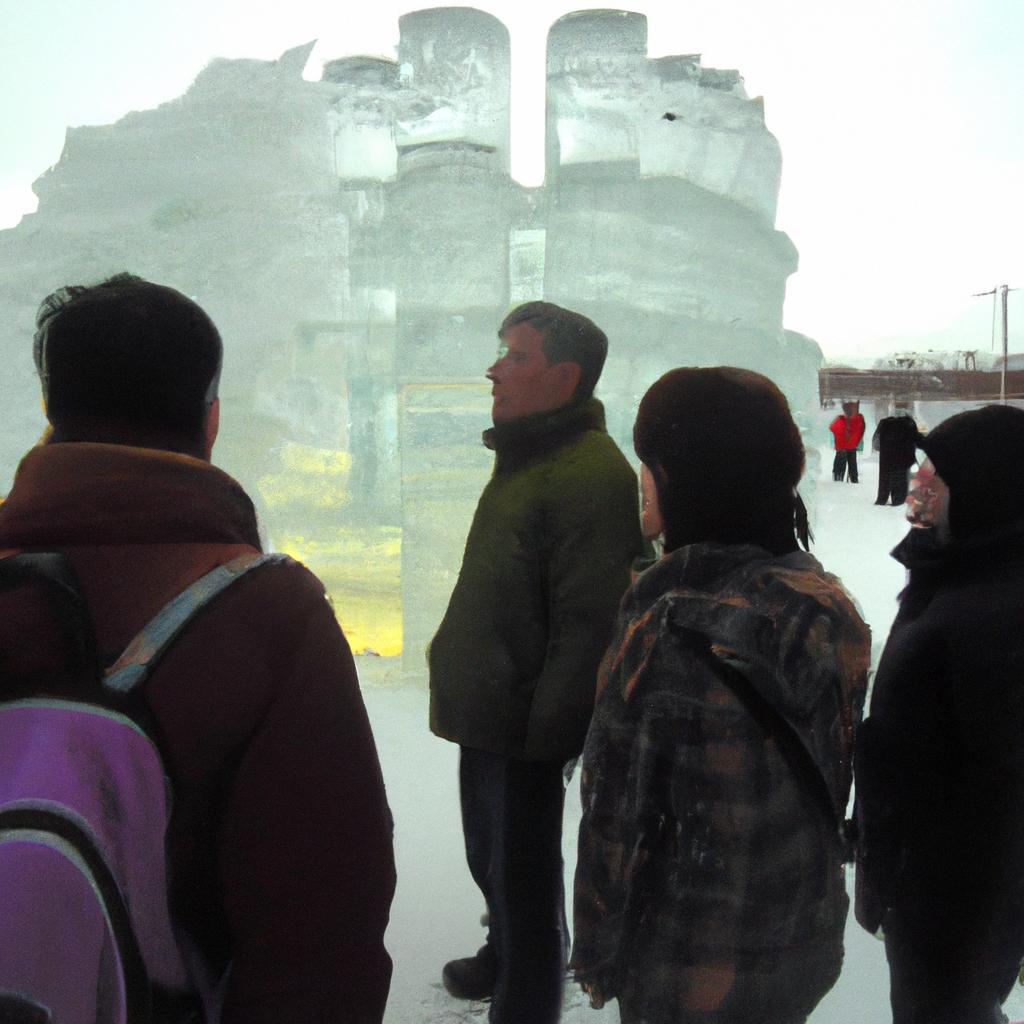 Tourists enjoying a beautiful ice sculpture in China