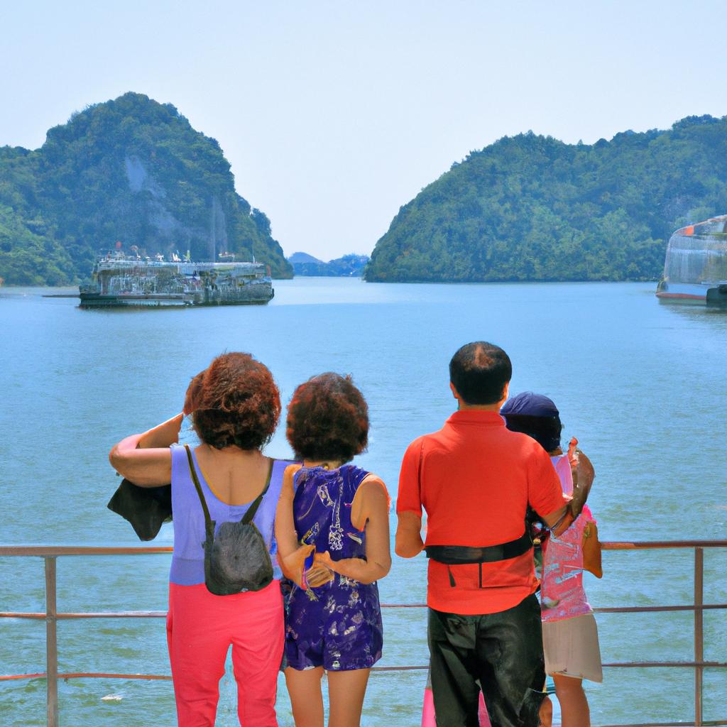 A group of tourists enjoying the scenic beauty of Ha Long Bay