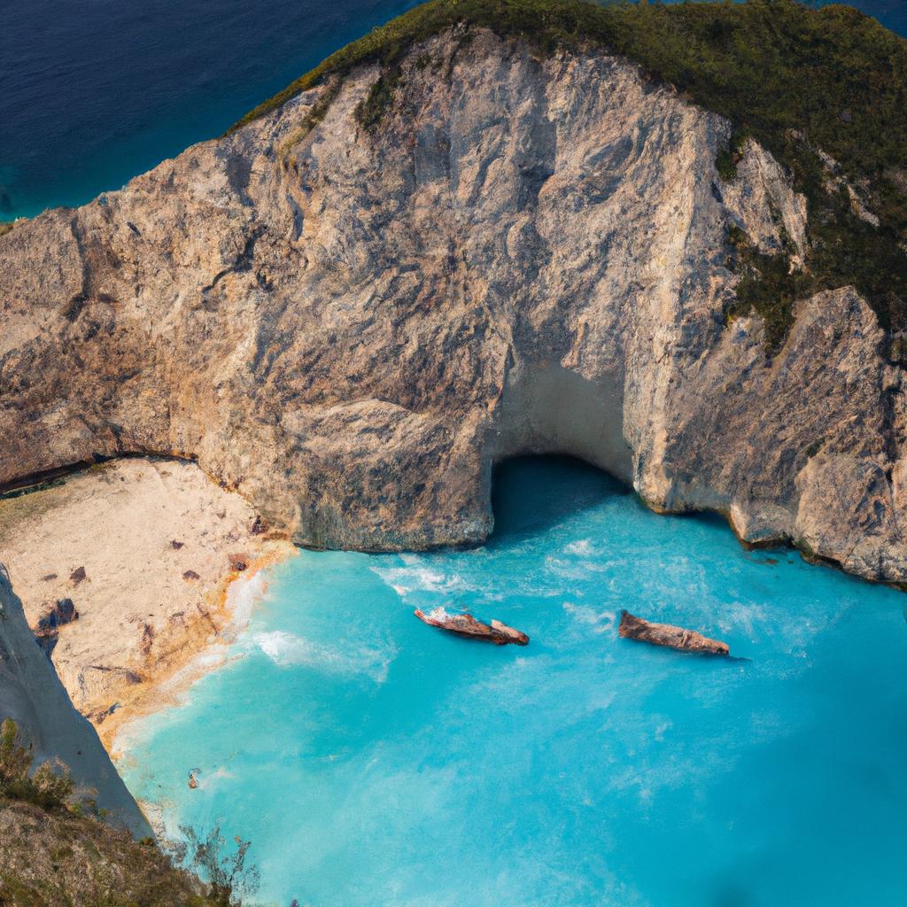 The crystal clear waters of Navagio Shipwreck Beach are perfect for swimming, snorkeling, and other water activities.