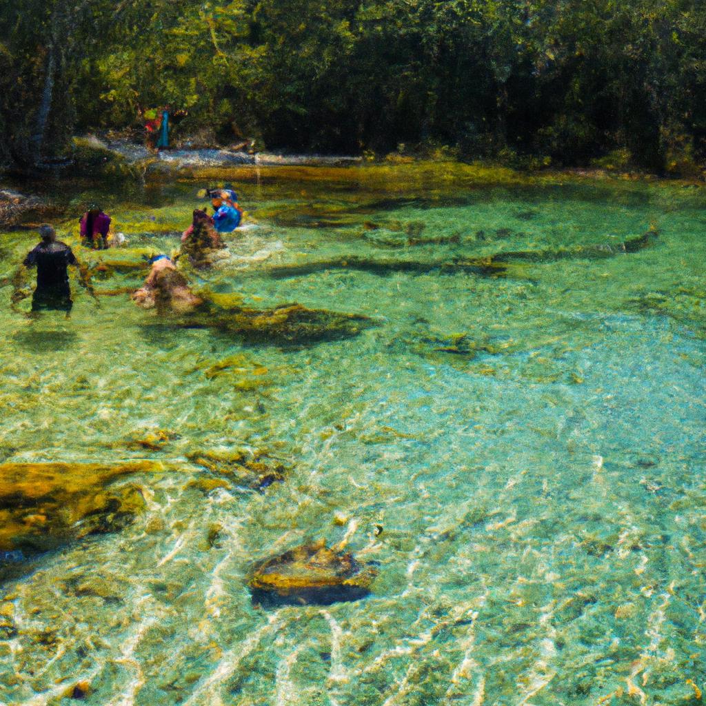 Tourists enjoying the crystal-clear waters of Cao Cristales
