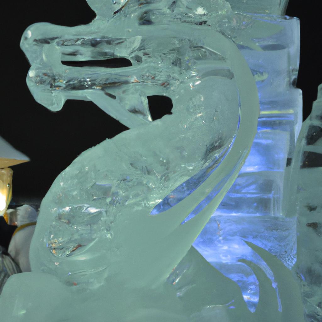 This towering ice sculpture of a dragon is a testament to the incredible artistry of ice sculptors in Ice City.