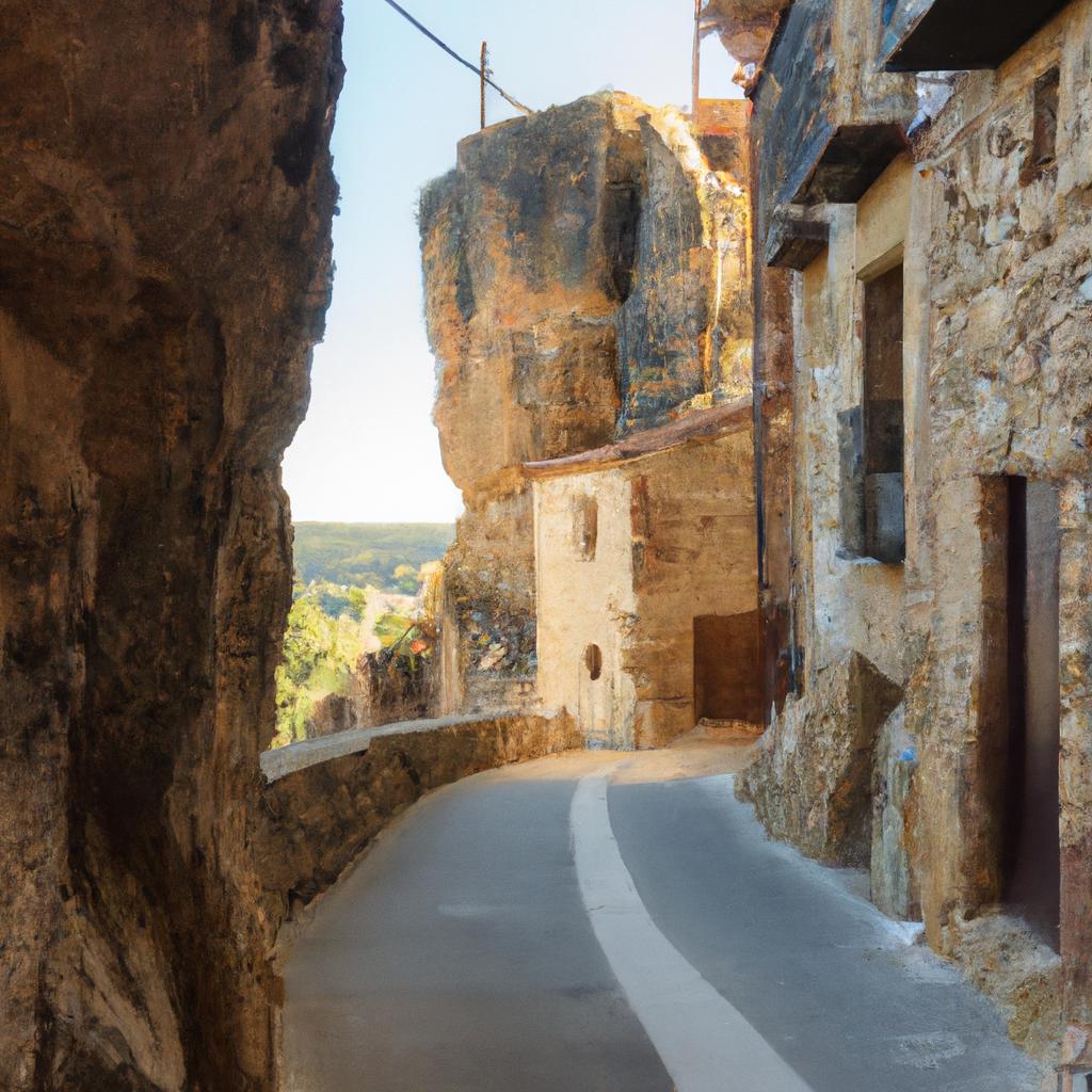 Town In Spain Under A Rock