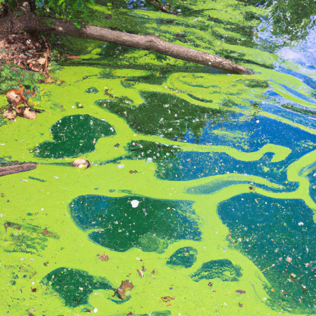 This pond's blue-green algae bloom is a harmful and potentially toxic occurrence that can be caused by poor water quality and excessive nutrients.