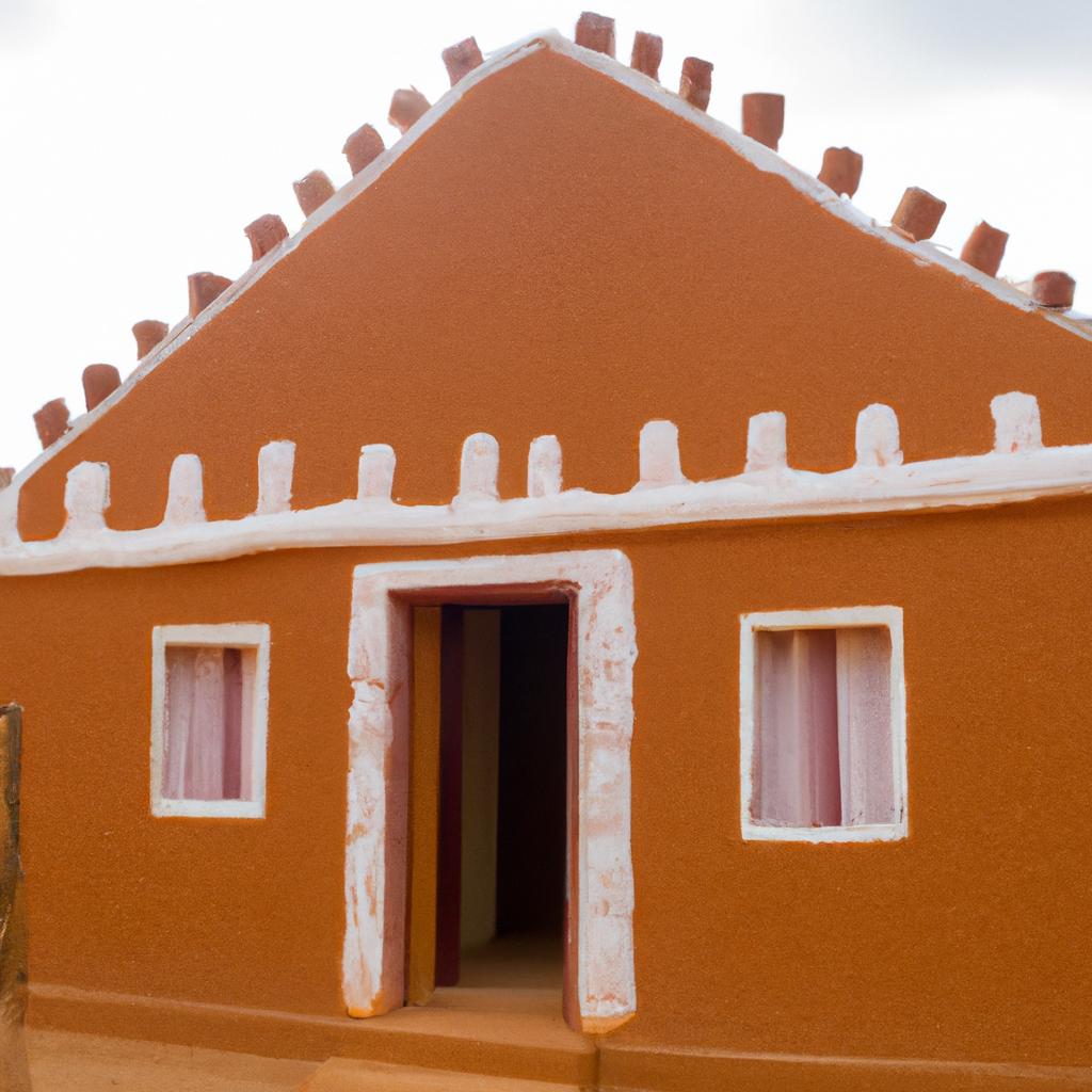 Traditional African house painted with natural earth tones.