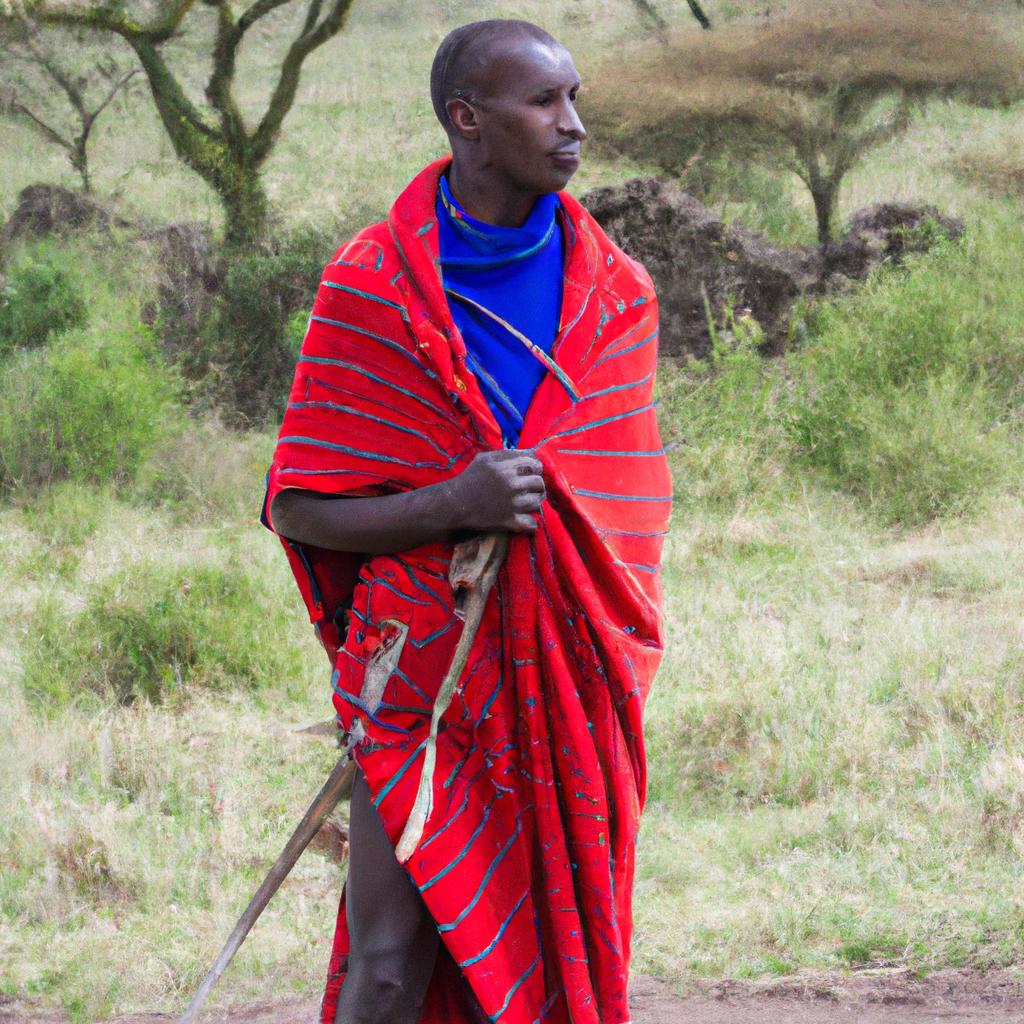 A Maasai warrior showcasing their vibrant traditional clothing in Serengeti National Park.