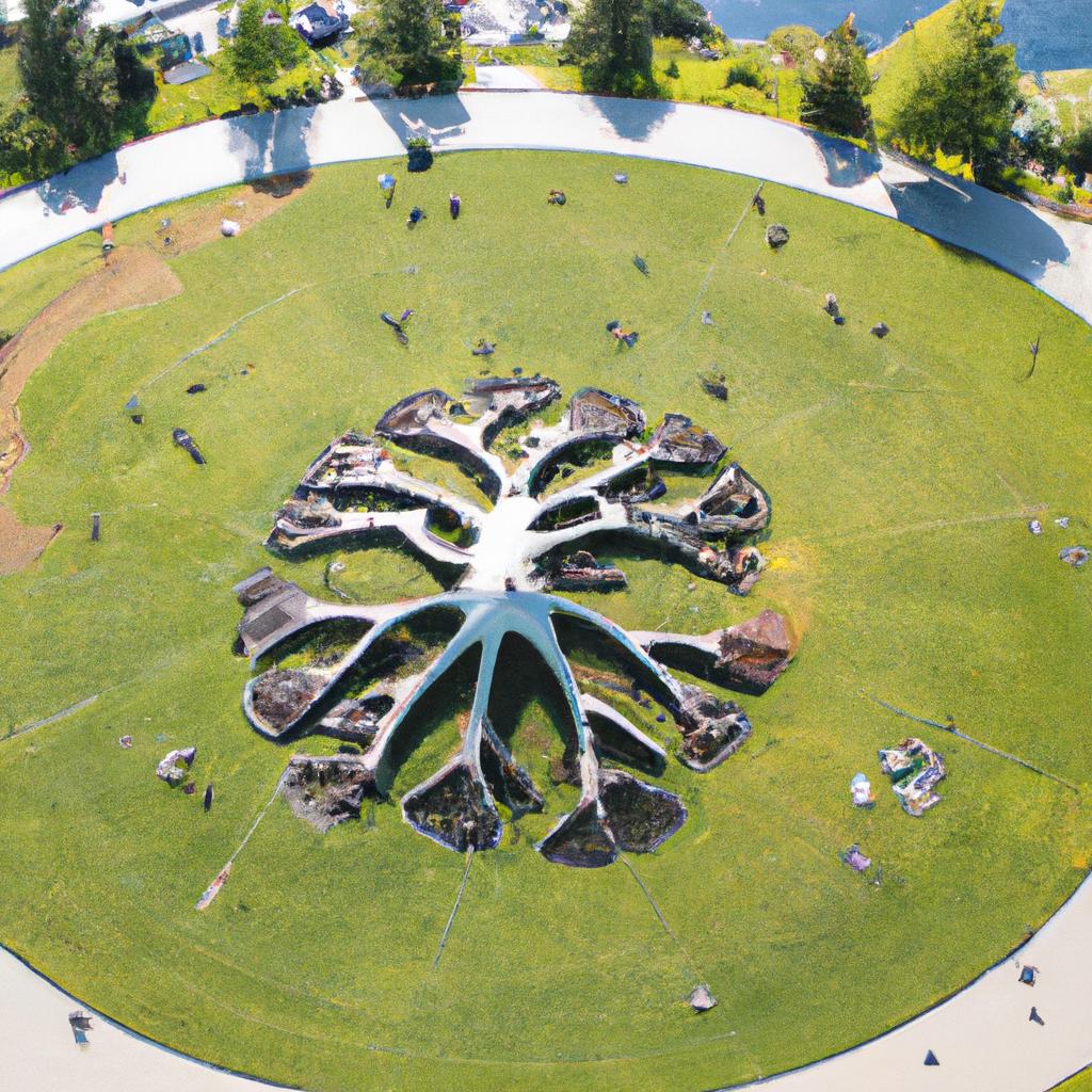 The Tree of Life in Seattle serving as the centerpiece of a lush and vibrant park