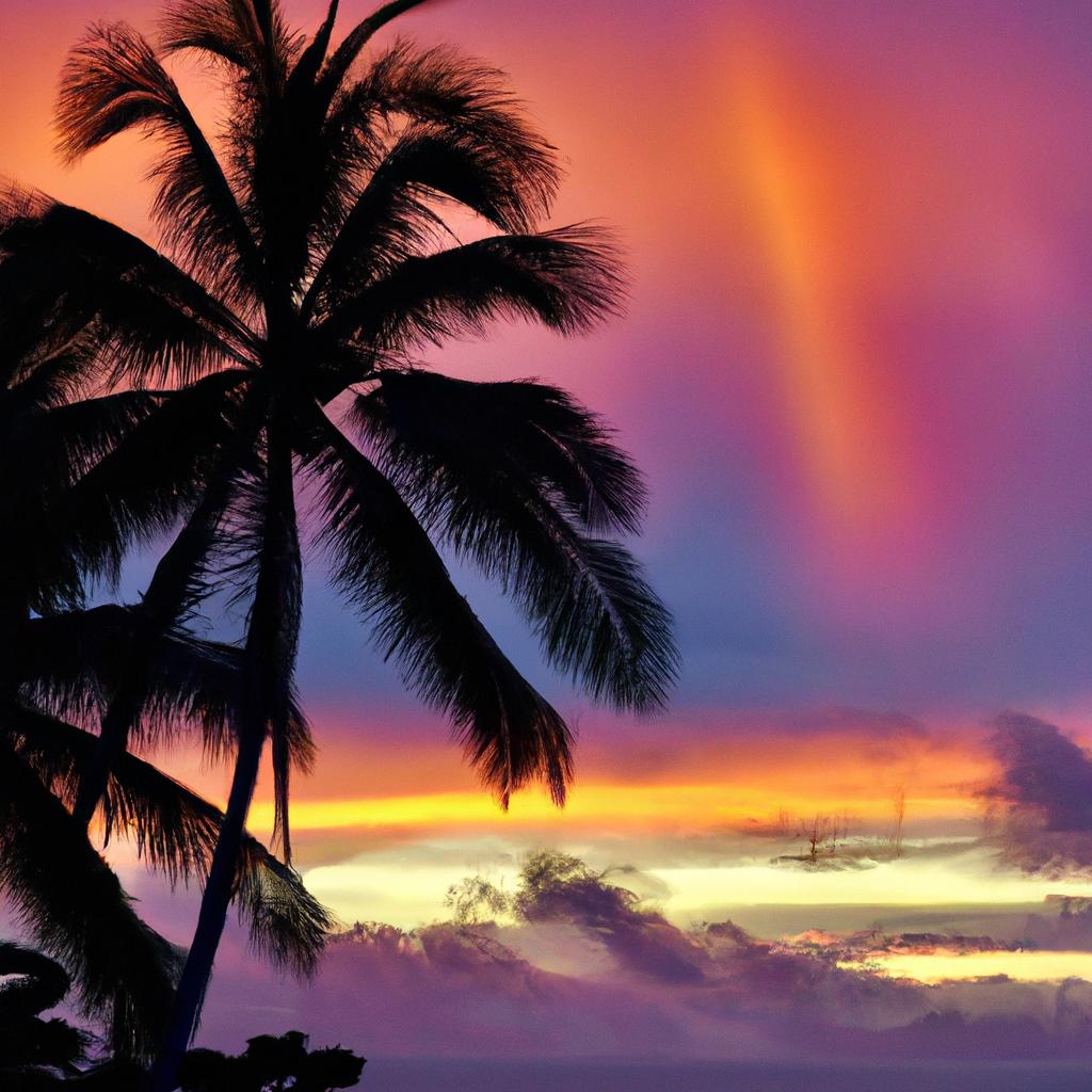 Witness the magic of a rainbow-colored tropical sunset