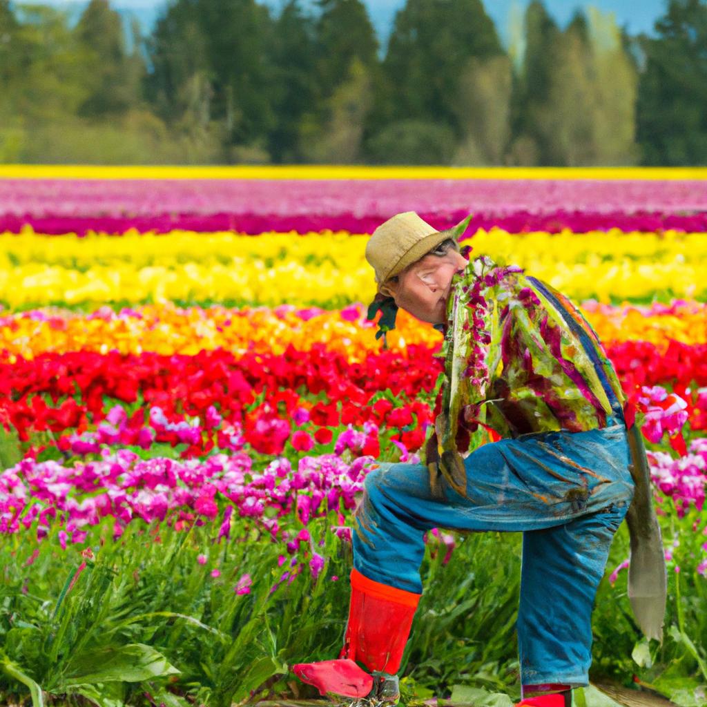Dedication and hard work of a tulip farmer