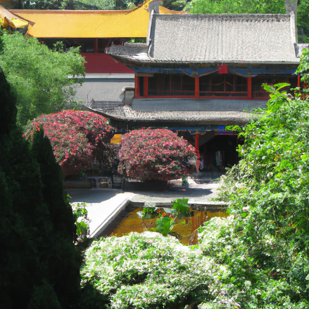 The gardens surrounding the Twin Temples in China are a peaceful oasis.