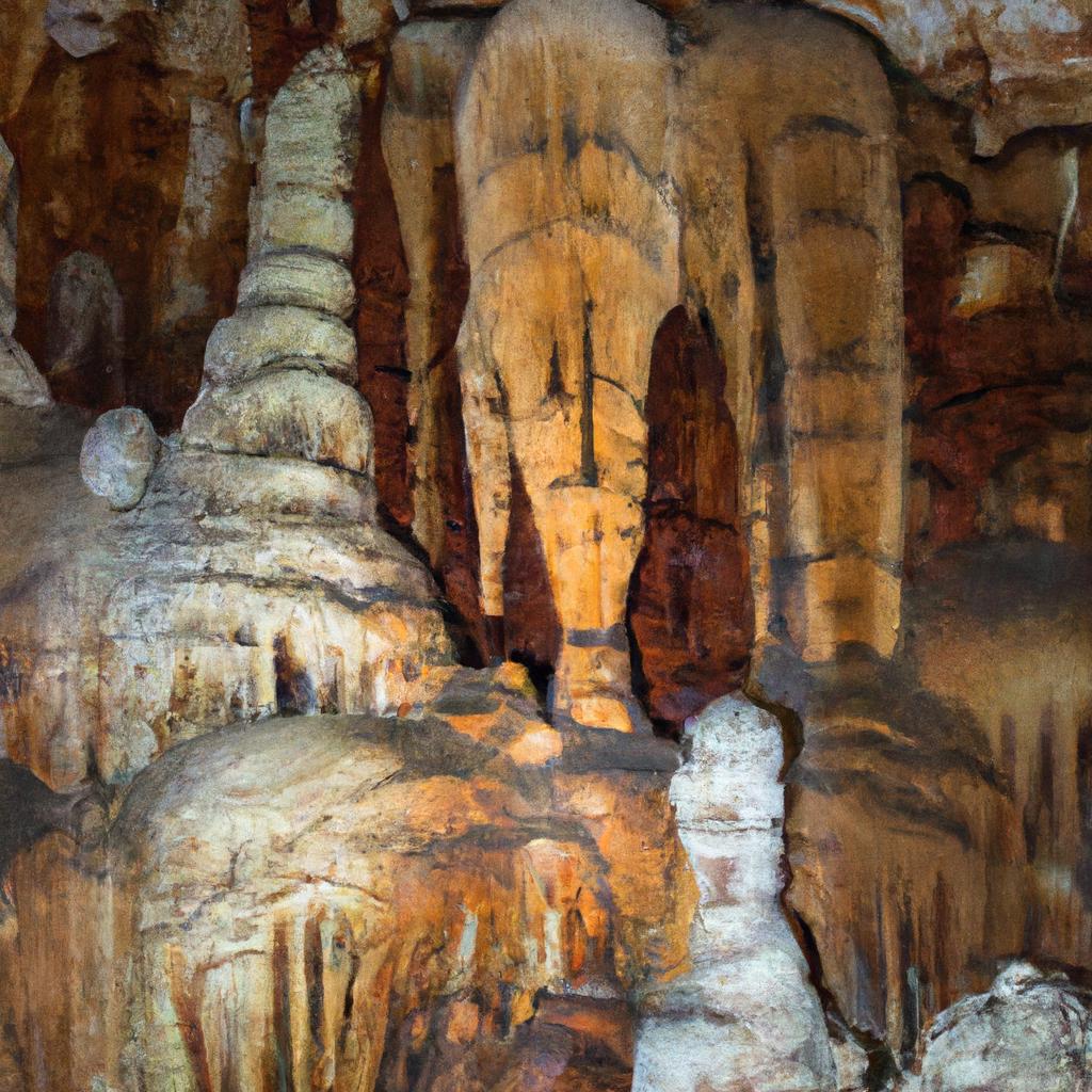 The natural beauty of a cave grotto's stalactites and stalagmites.