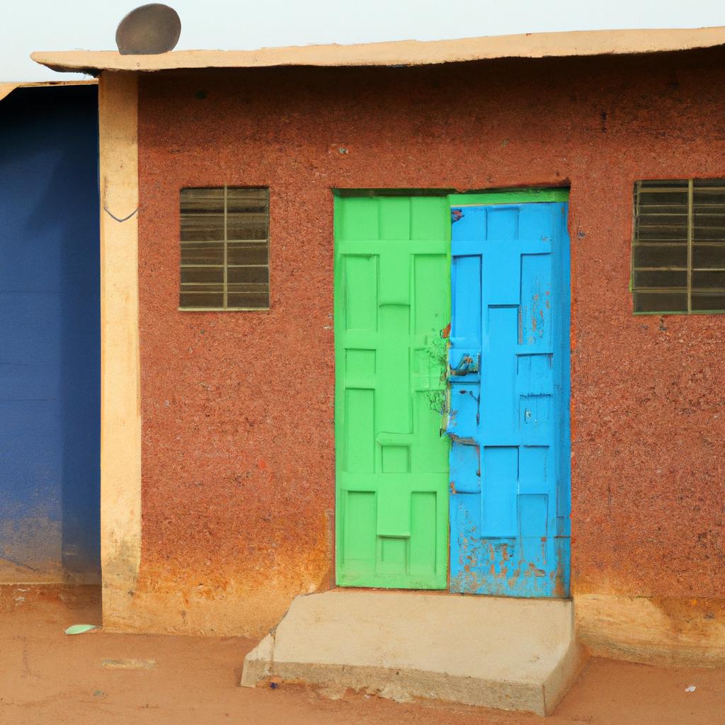 An urban house with a colorful door in Bobo-Dioulasso, Burkina Faso
