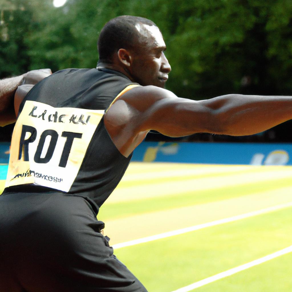Usain Bolt's signature pose after breaking the 100-meter world record in the Beijing Olympics