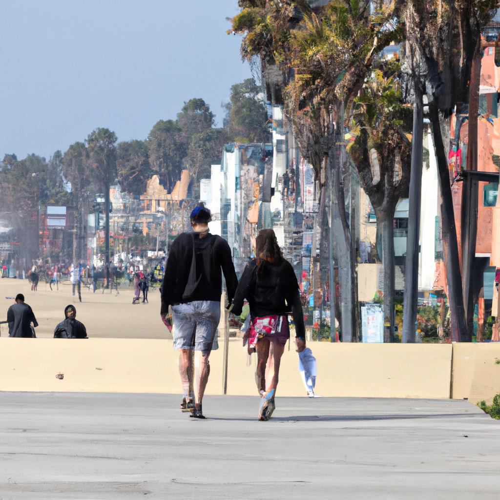Walking along the Venice Beach Boardwalk