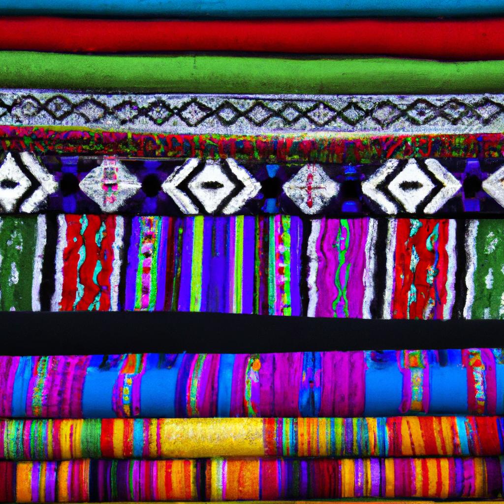A showcase of colorful woven textiles in a floating village in Peru