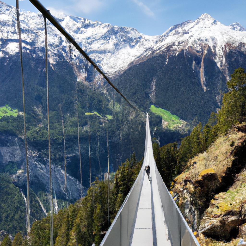 The view of the Alps from the longest suspension bridge in Switzerland is absolutely breathtaking, with snow-capped peaks and rolling hills as far as the eye can see
