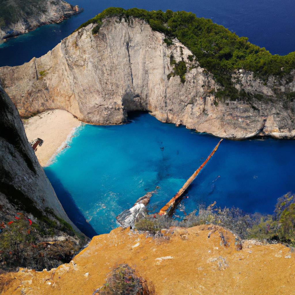 The view of the shipwreck from the cliff in Zakynthos Shipwreck Bay is breathtaking.