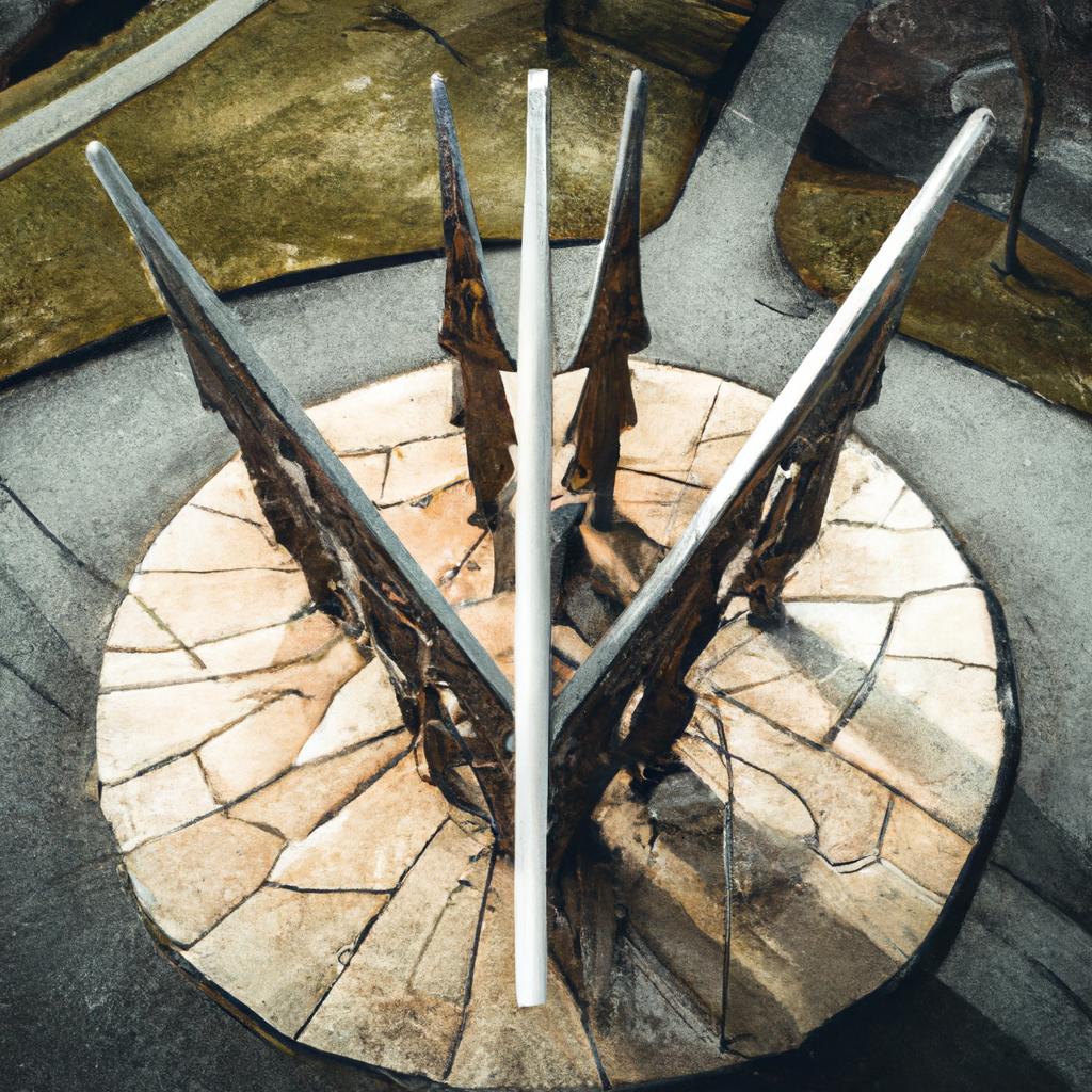 A stunning aerial view of the viking swords monument.