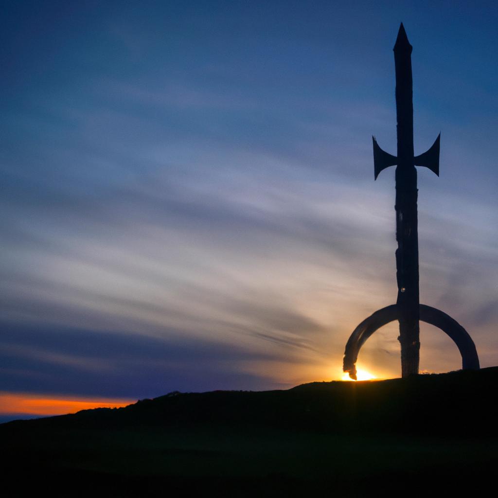 The Viking sword monument is a breathtaking sight, especially at dusk when the sun sets behind it, casting a warm glow on its surface.