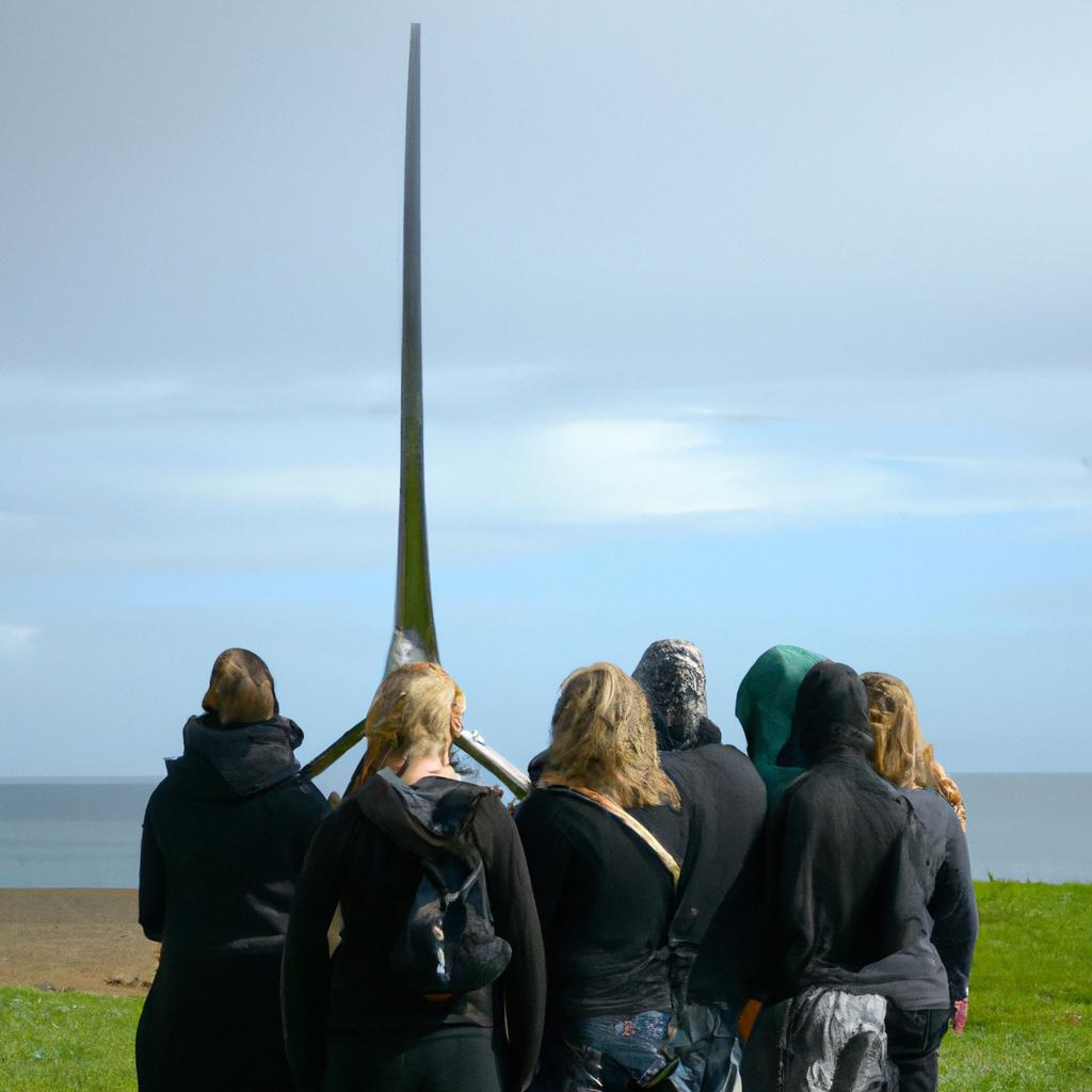 Tourists taking in the beauty of the viking swords monument.