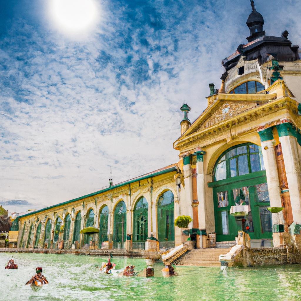 Soaking up the sun and warm waters at Szchenyi Thermal Bath.