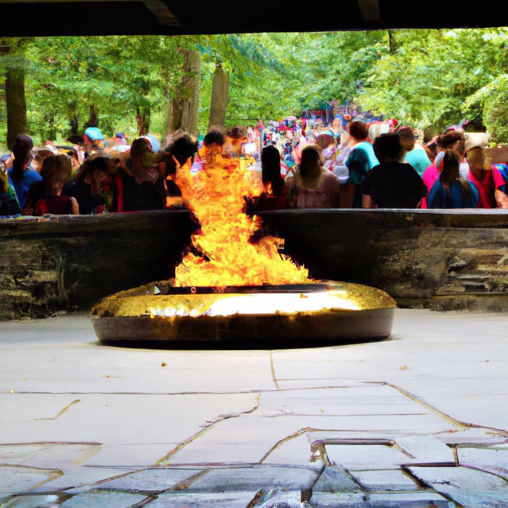 Hikers make their way through the woods to witness the natural wonder of the eternal flame at Chestnut Ridge Park.